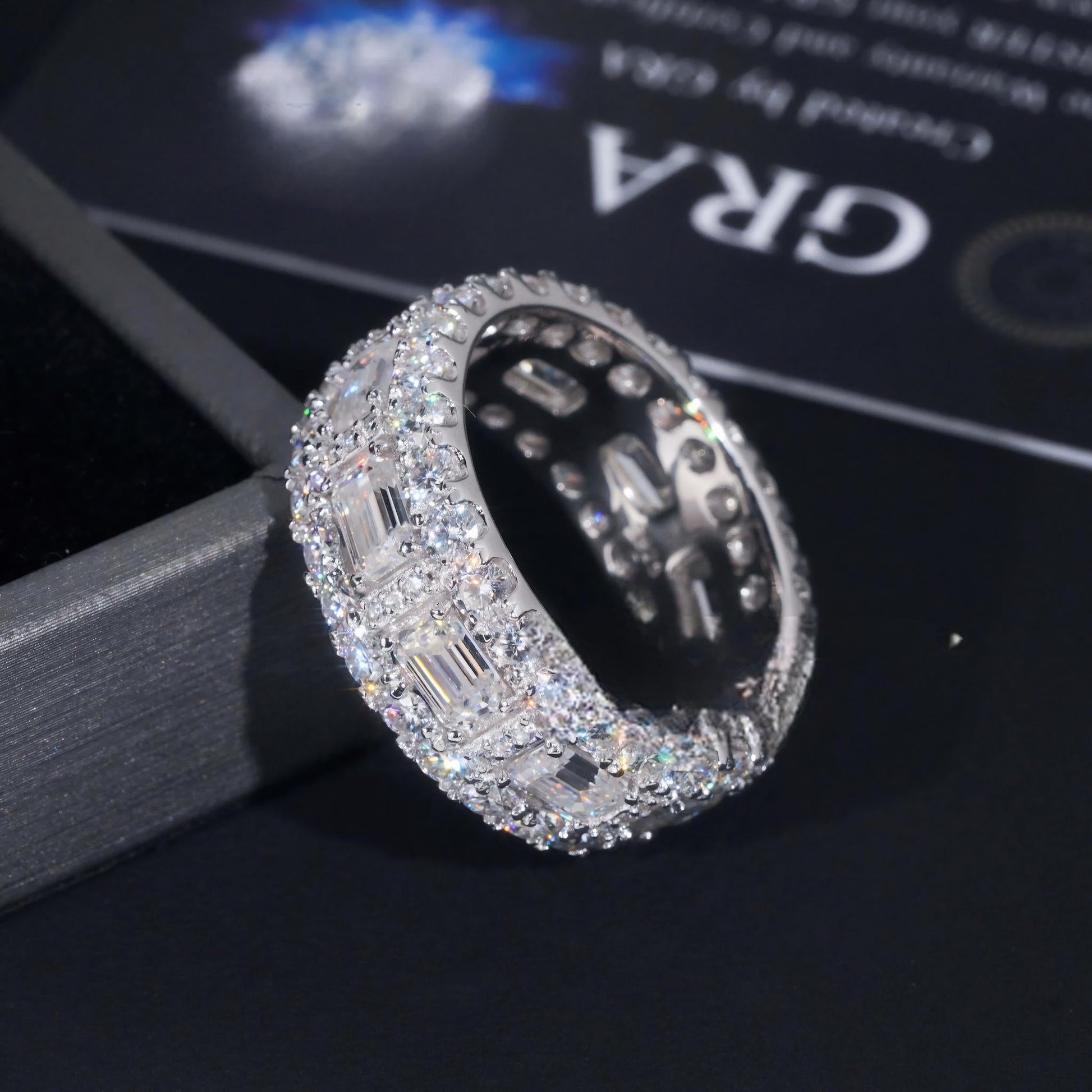 Luxury Emerald Cut Moissanite Iced Out Men's Ring 925 Silver Gold Plated Hip Hop Fine Jewelry Men Ring
