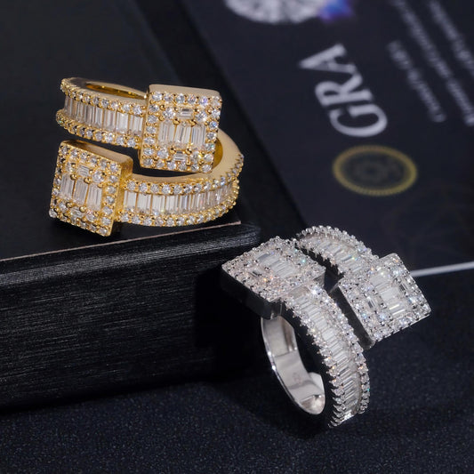 Fast Shipping Baguette Moissanite Men's Ring 925 Silver Iced Out Hip Hop Fine Jewelry Gold Plated Men Ring