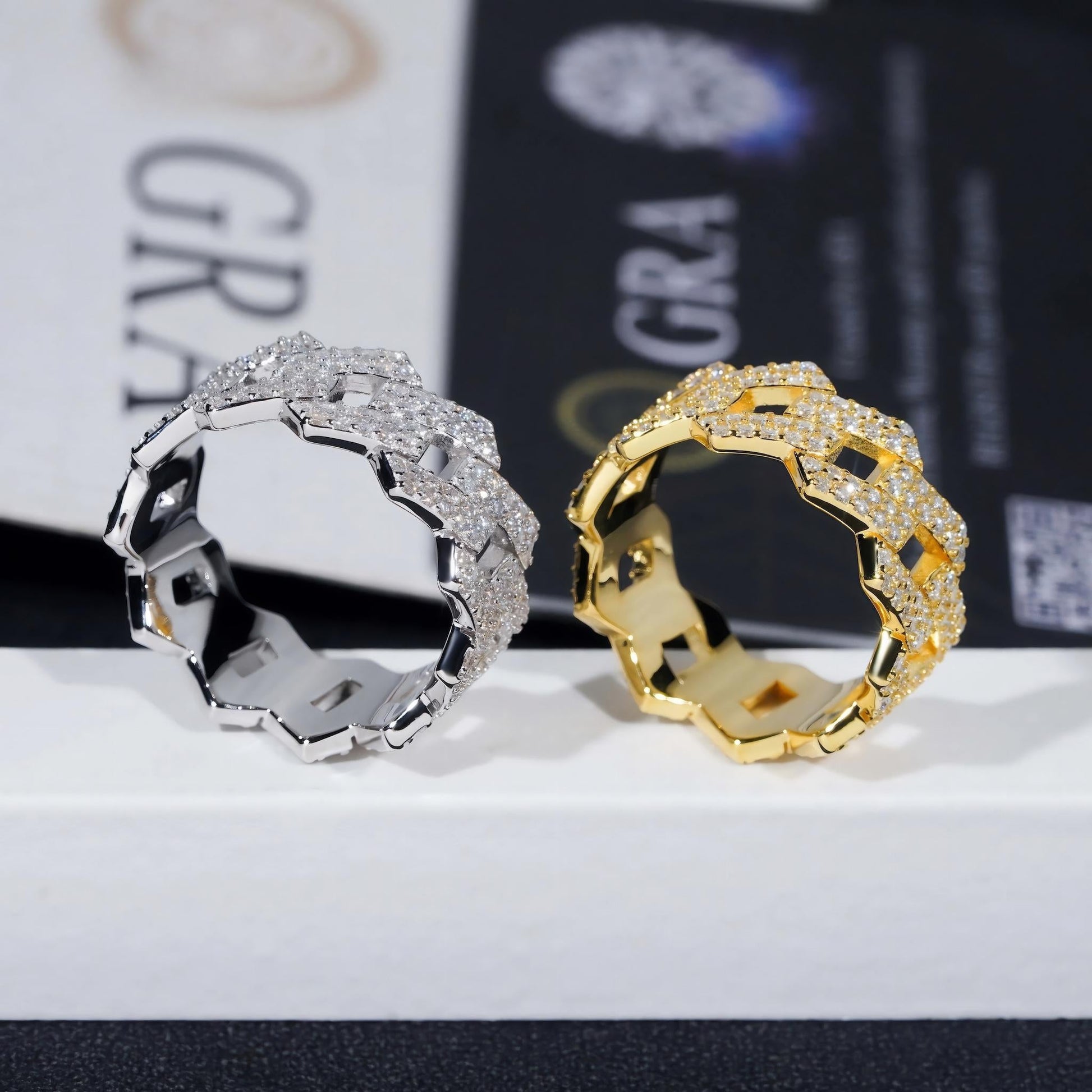 Hot Sale Fashion Two Row Cuban Rings Iced Out High Quality VVS Diamond Hip Hop Men Moissanite Ring