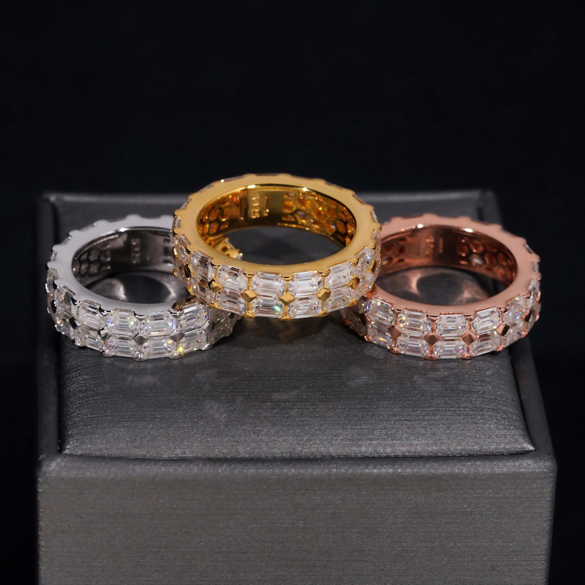 Diamond Tester Certified 925 Sterling Silver Gold Plated Hip Hop Jewelry Baguette VVS Diamond Moissanite Hip Hop Band Ring