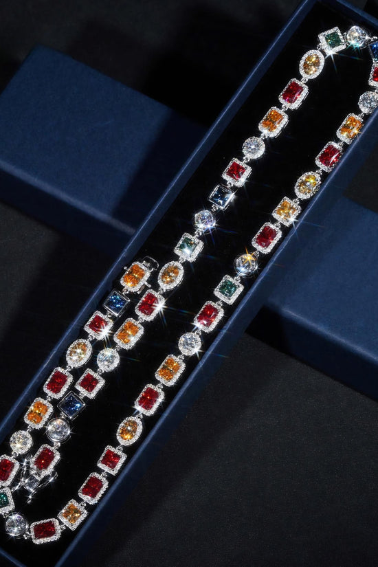 Fashion Design Silver 925 Gold Plated Hip Hop Jewelry Cluster Colored Moissanite Tennis Chain Necklace