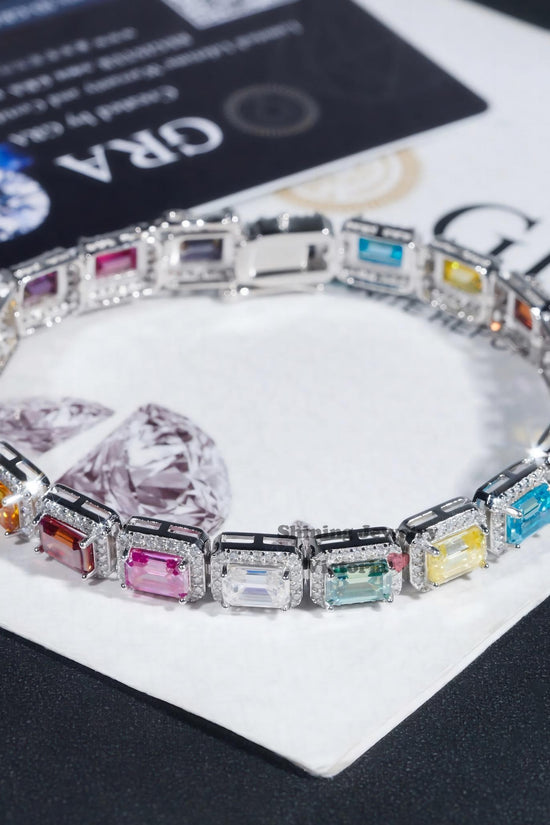 2024 New Design Street Fashion Hip Hop Urban Jewelry Multi Color Gemstone Enamel Tennis Bracelet Iced Out Moissanite Bracelet
