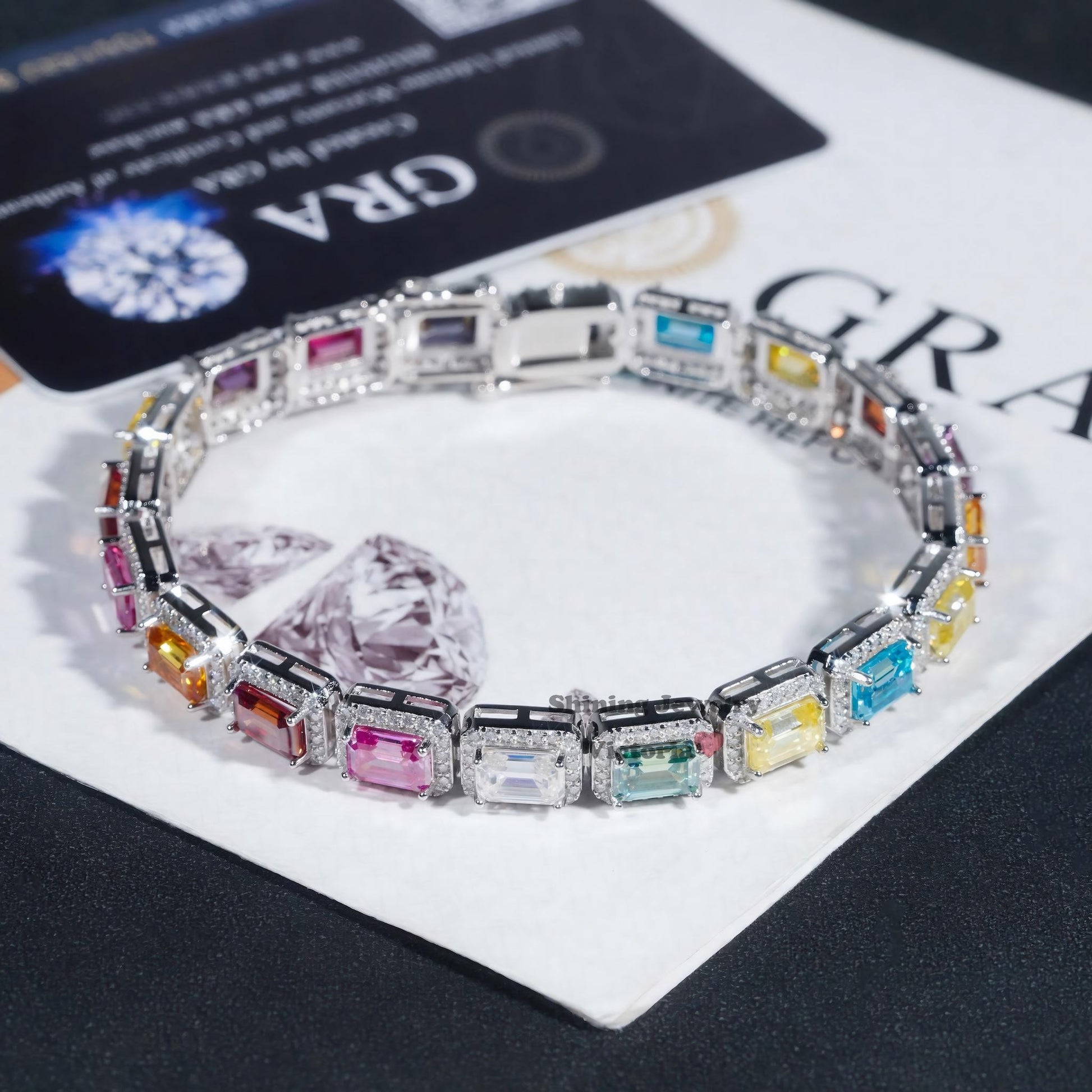 2024 New Design Street Fashion Hip Hop Urban Jewelry Multi Color Gemstone Enamel Tennis Bracelet Iced Out Moissanite Bracelet