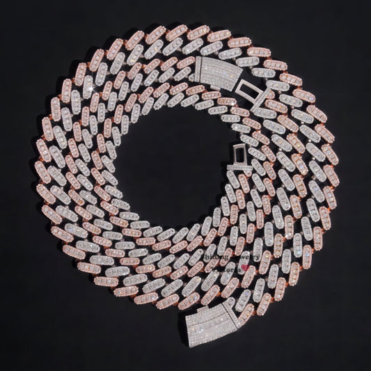 Hot Sell Men Necklace Sterling Silver 10MM 13MM Three Rows Rose Gold Cuban Link Chain Iced Out VVS Moissanite Diamond Necklace