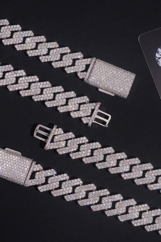 Hip Hop Jewelry High Quality Mens 15mm 925 Sterling Silver Iced Out VVS Moissanite Cuban Link Chain