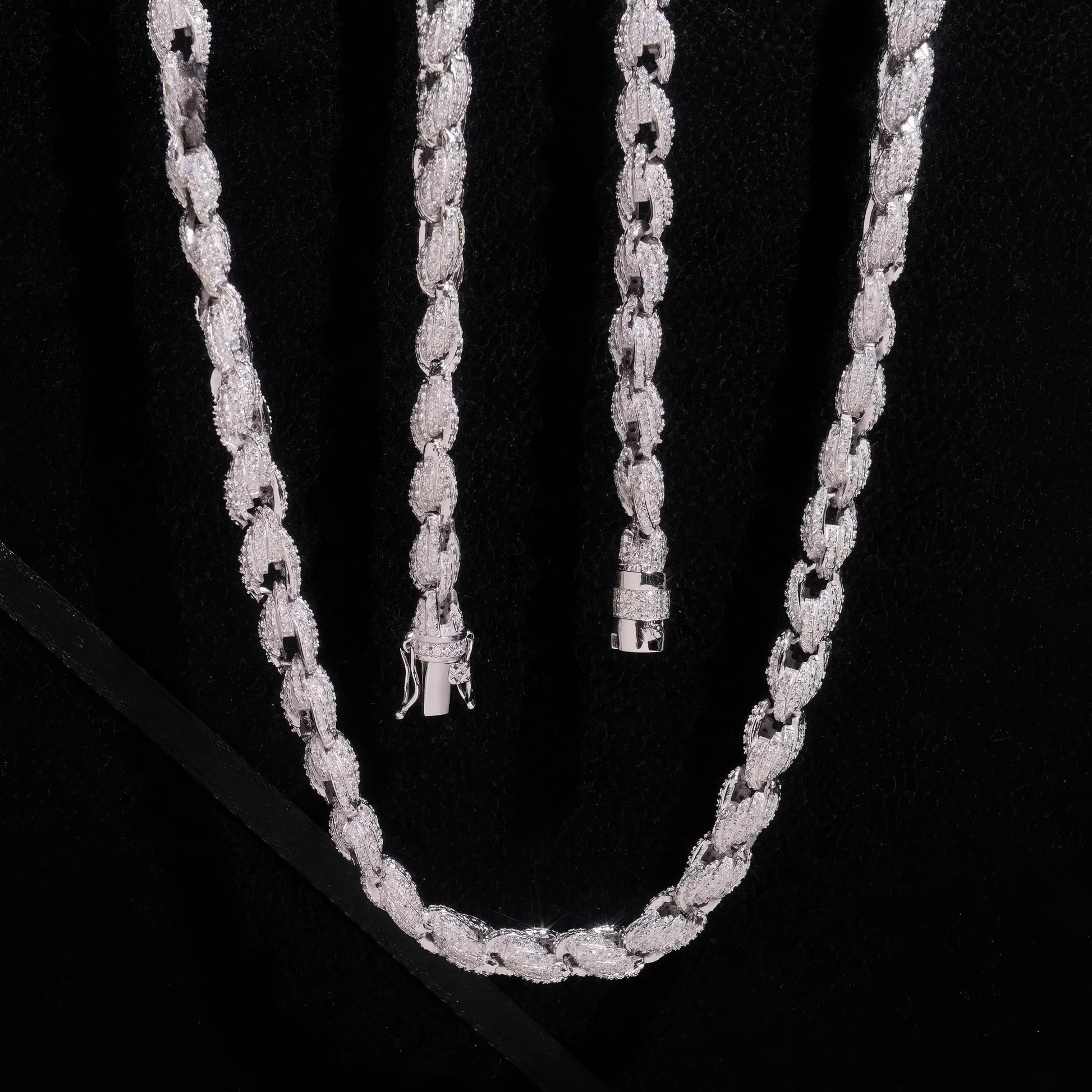 Pass Diamond Tester Hip Hop 7.5mm 925 Silver Fully Iced Out Twist Moissanite Diamond Rope Chain
