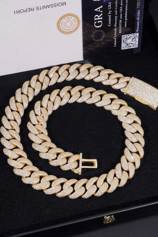 Rapper Hip Hop Jewelry 16mm 5 Rows Stones Solid 925 Sterling Silver Gold Plated Iced Out Moissanite Miami Cuban Link Chain