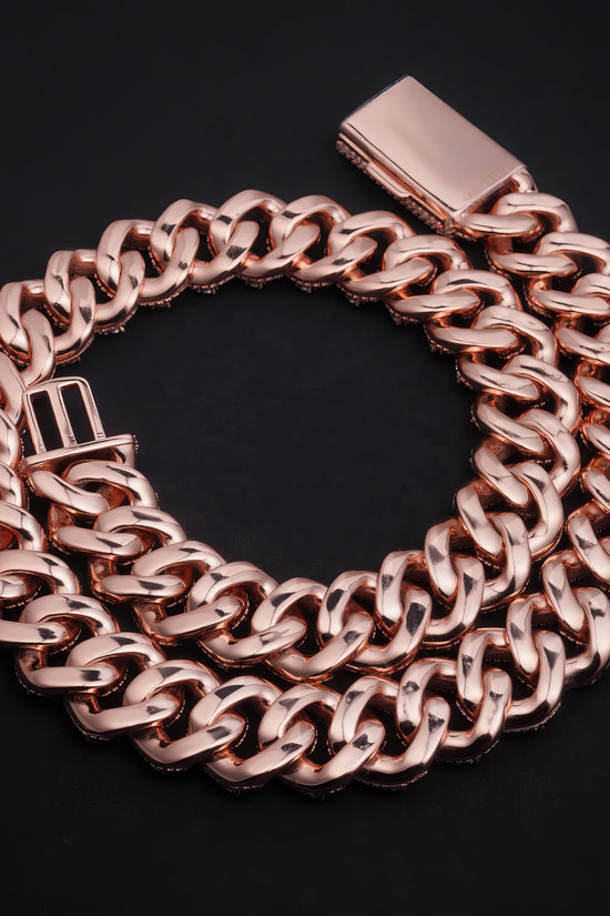 Mens 20MM Heavy Necklace Rock Jewelry Rose Gold Three Rows 925 Sterling Silver VVS Moissanite Diamond Miami Cuban Link Chain