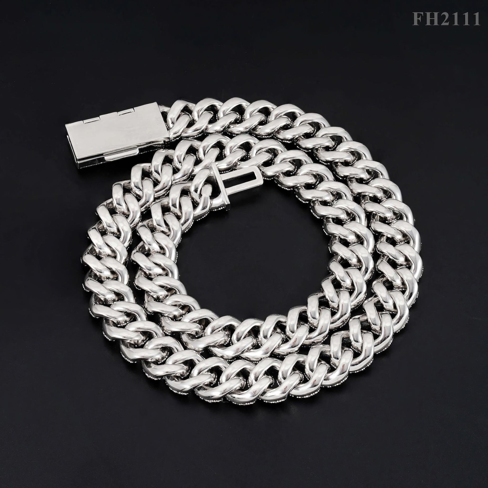Hip Hop Fine Jewelry Factory Direct Sell 15MM Iced Out 925 Sterling Silver White Gold Plated Moissanite Cuban Link Chain Men