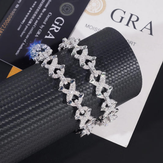 New Arrivals Hip Hop Pass Diamond Tester 925 Silver Green Blue Pear 12mm Infinity Mens Moissanite VVS Bracelet