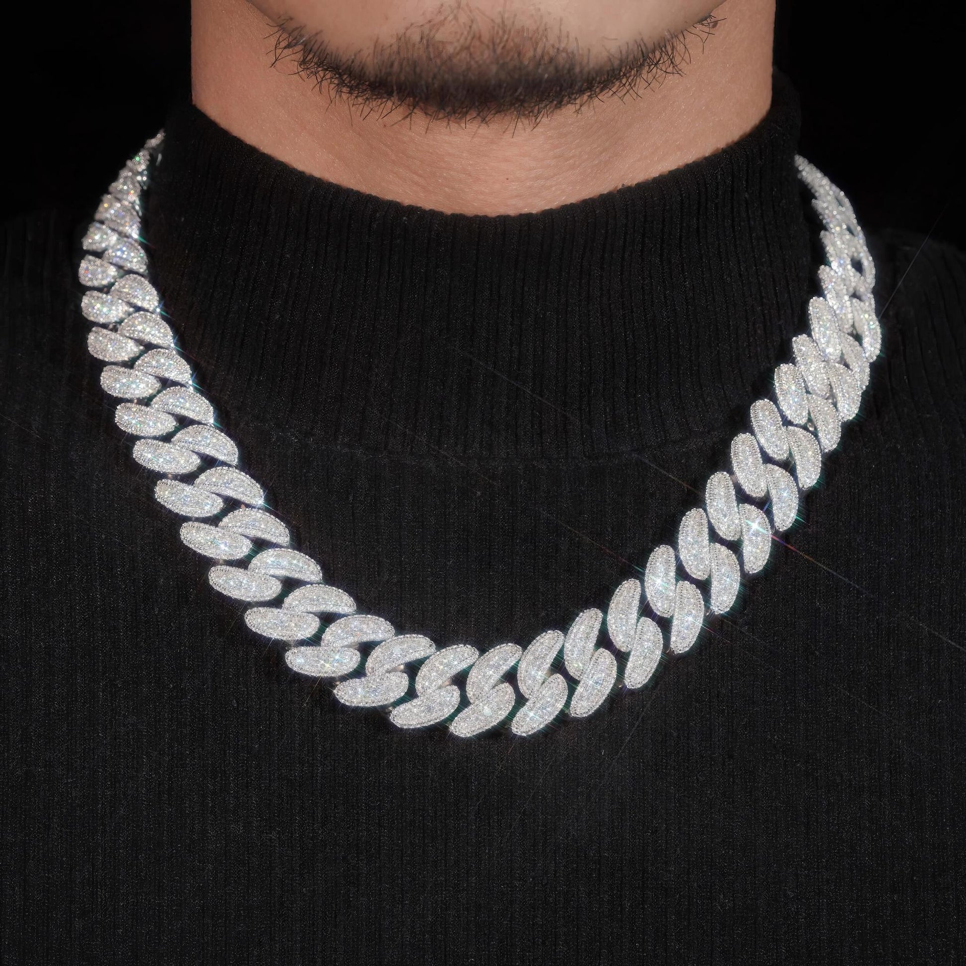 Hip Hop Jewelry Mens Luxury Heavy Iced Out Maimi 18mm 925 Silver VVS Moissanite Cuban Link Chain