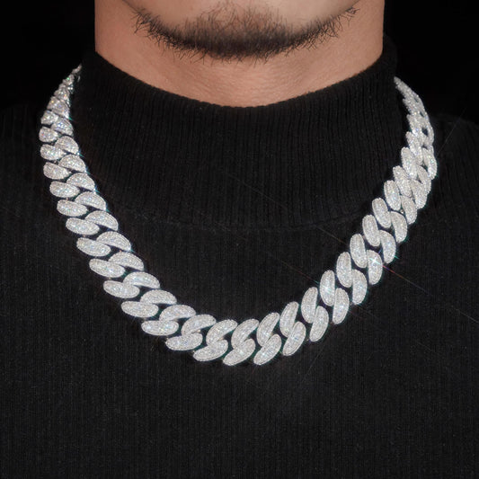 Hip Hop Jewelry Mens Luxury Heavy Iced Out Maimi 18mm 925 Silver VVS Moissanite Cuban Link Chain