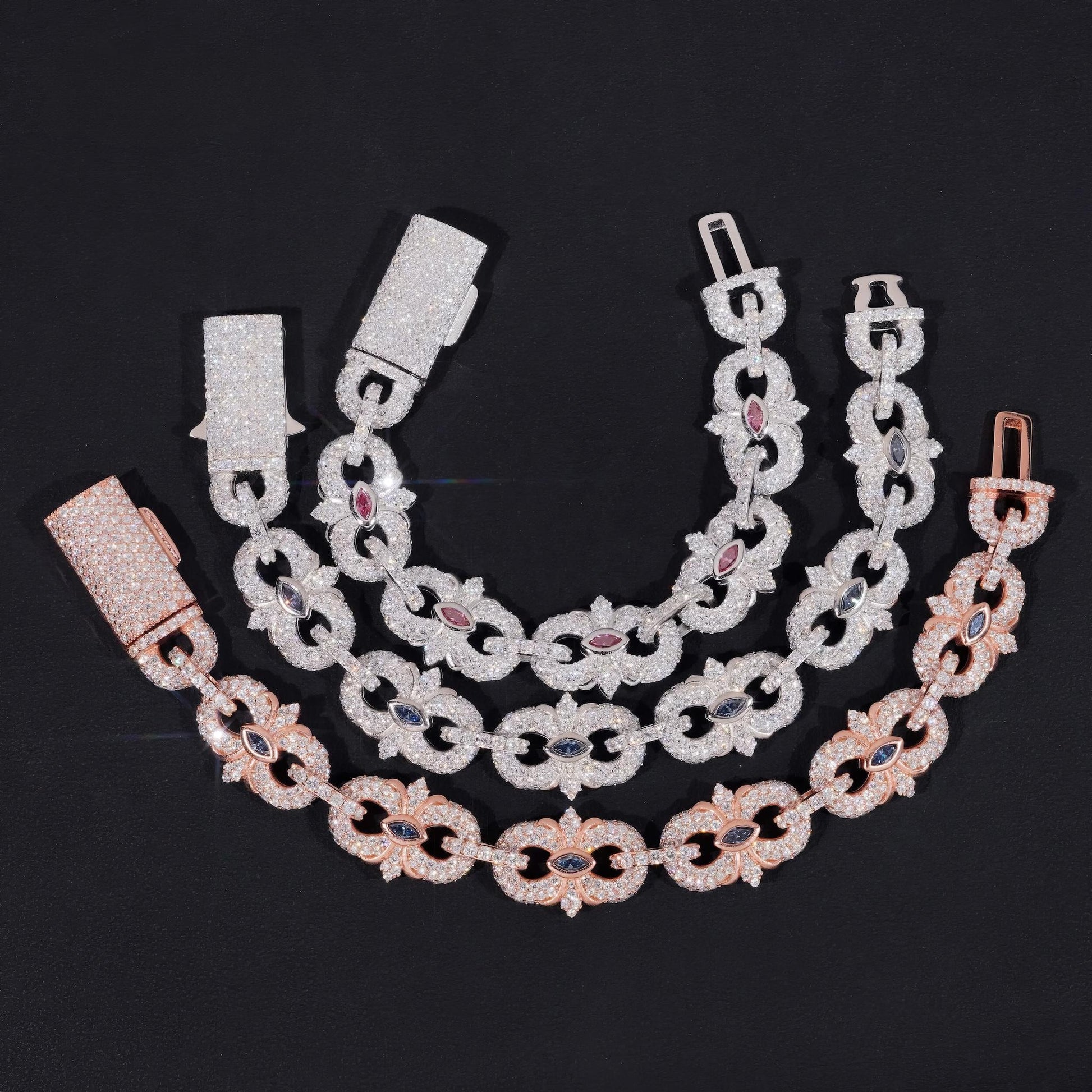 New Arrivals Iced Out Royal Blue Pink Marquise Hip Hop Infinity 16.5mm 925 Sliver VVS Moissanite Bracelet