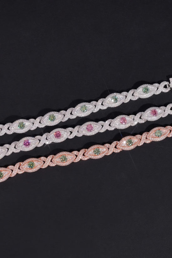 Hot Sale Colorful Moissanite Eye Design Men's Bracelet 925 Sterling Silver Gold Plated Cuban Link Chain Iced Out Bracelet