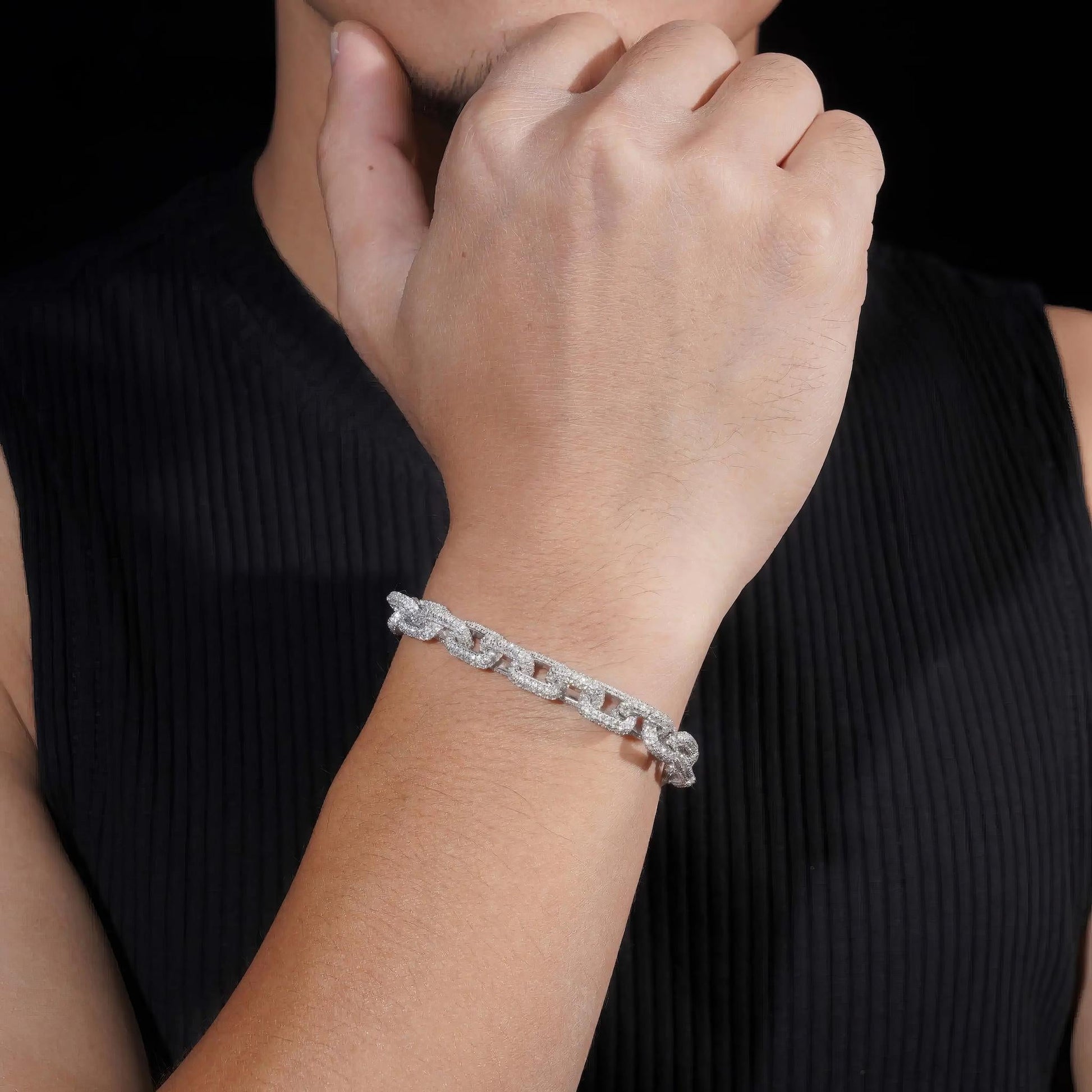 Factory Price Hip Hop Jewelry 925 Sterling Silver Pass Diamond Tester 8MM Fully Iced Out Box Chain Cuban Link Bracelet