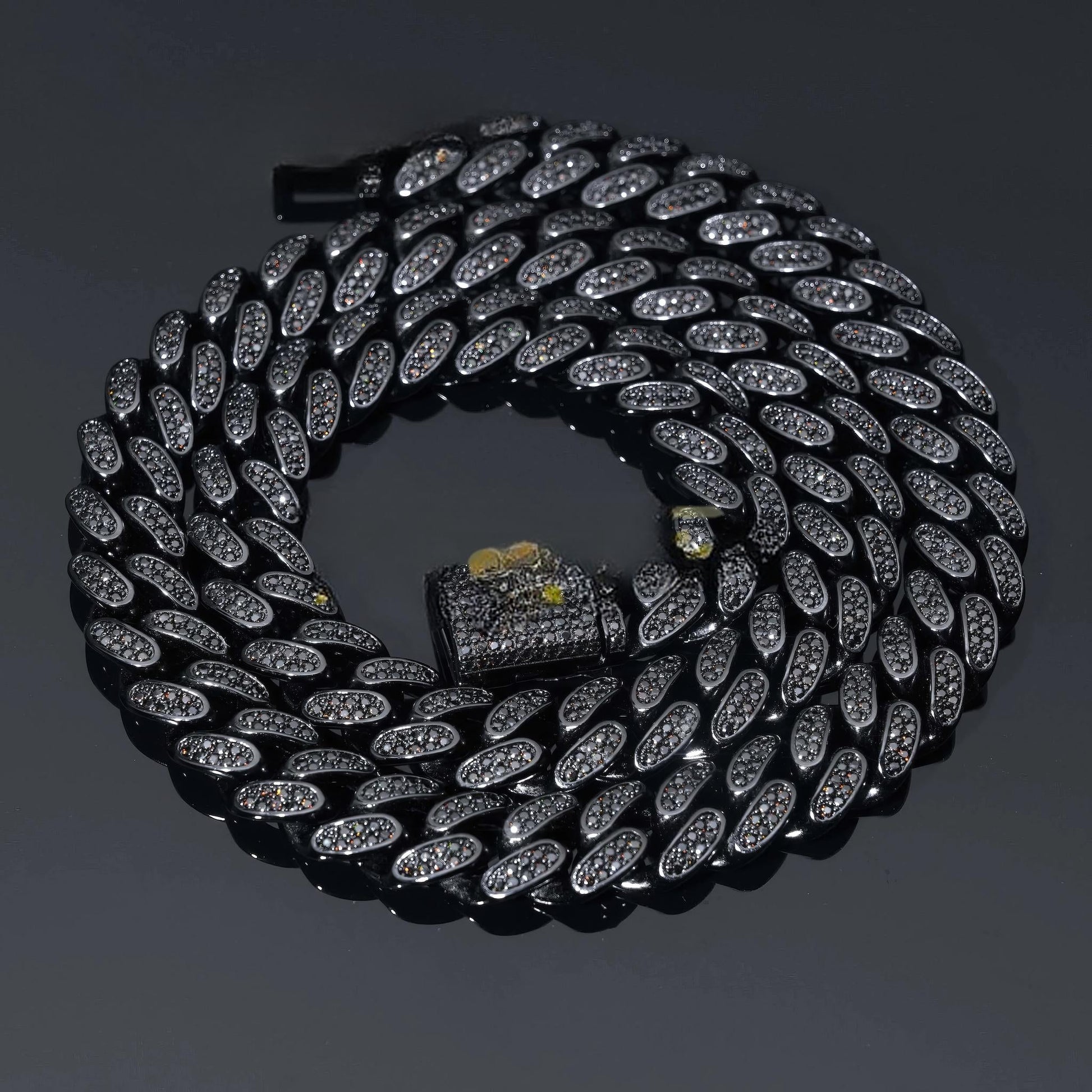 Custom 12mm Cuban Chain Sterling Silver 925 Black Moissanite Luxury Cuban Link Chain Prong Set Hip Hop Jewelry