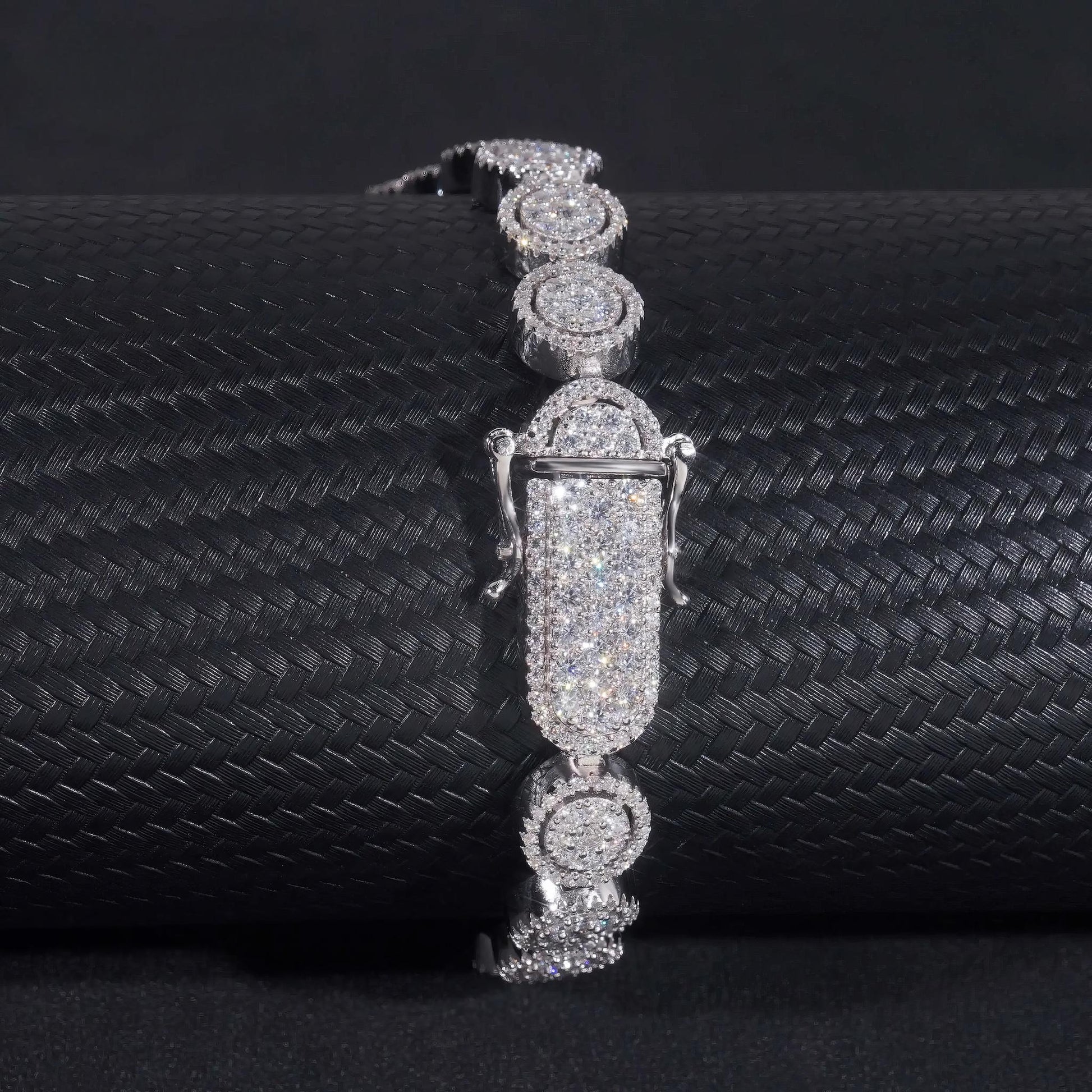 Fine Jewelry Fashion Round Circle 10MM Pass Diamond Tester Cuban Link Chain Silver Moissanite Bracelet