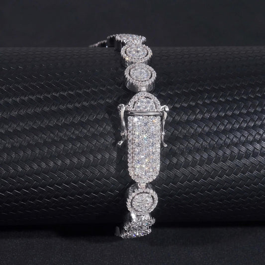 Fine Jewelry Fashion Round Circle 10MM Pass Diamond Tester Cuban Link Chain Silver Moissanite Bracelet