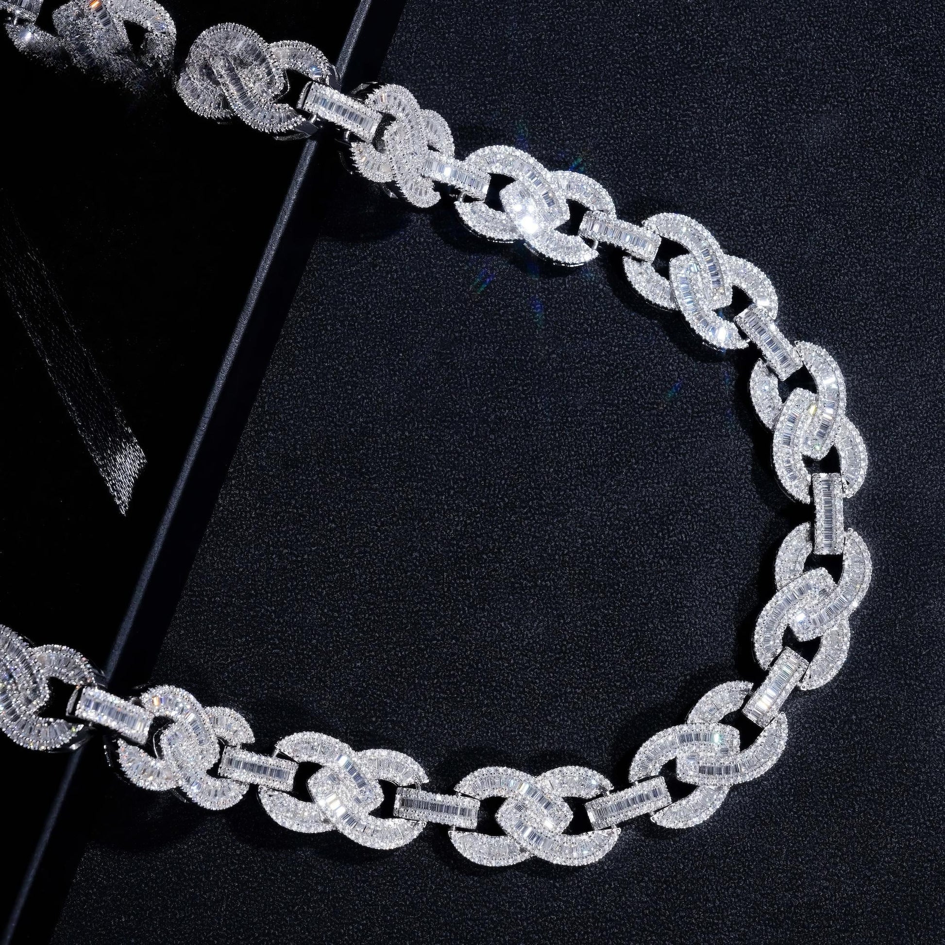 15MM Fully Iced Out 925 Silver Gold Plated Necklace VVS Diamond Baugette Infinity Link Cuban Chain Moissanite Jewelry
