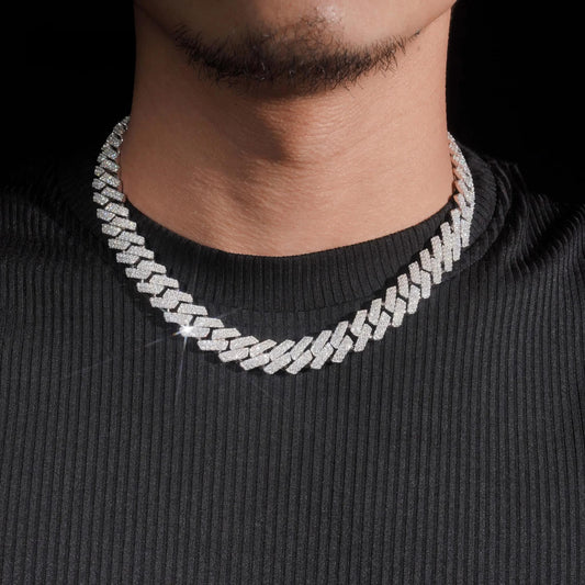 New Style 13mm 2 Rows Solid 925 Sterling Silver Men Hip Hop Jewelry Iced Out VVS Moissanite Cuban Link Chain Necklace