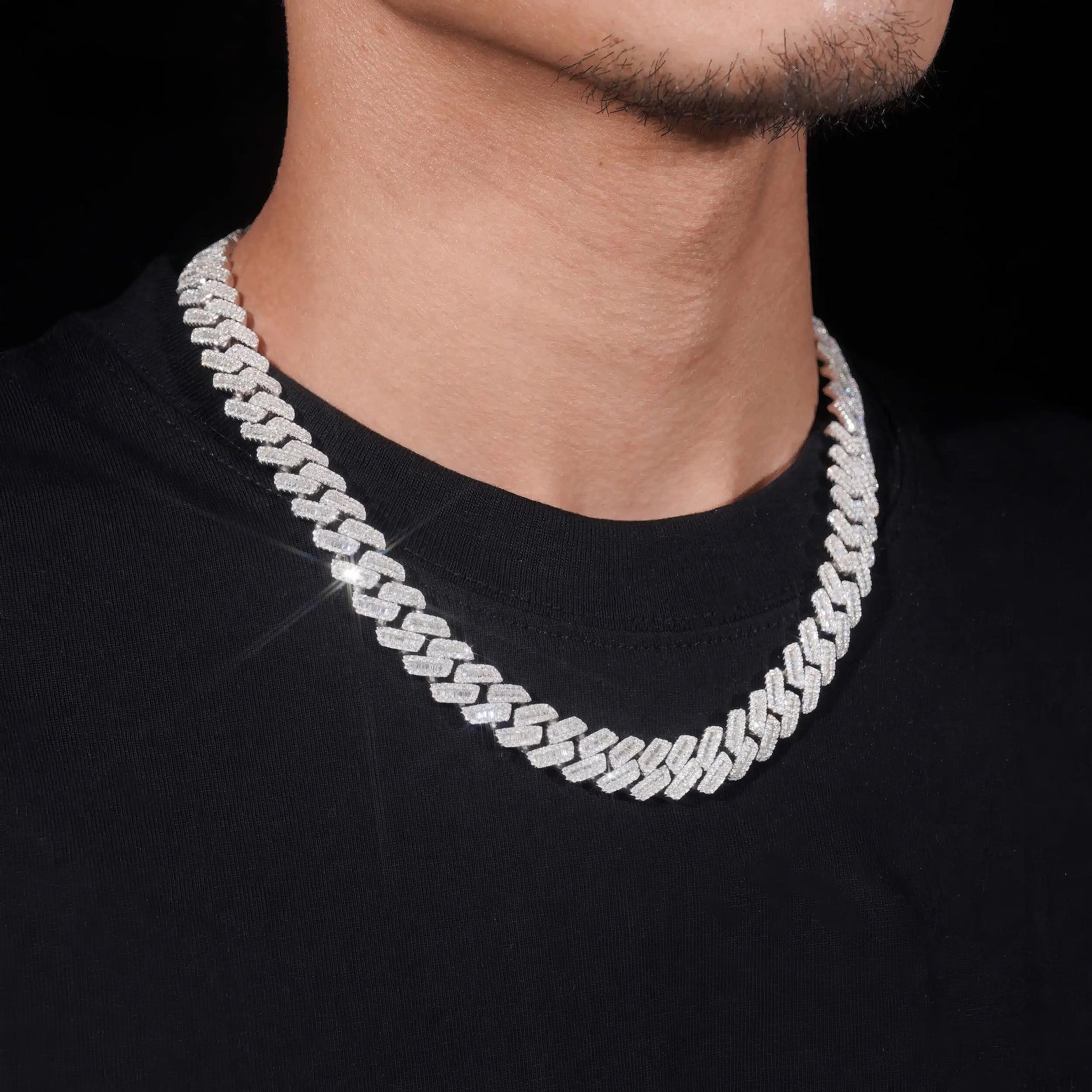 High Quality 12mm Solid 925 Sterling Silver Men Hip Hop Jewelry Iced Out Baguette VVS Moissanite Cuban Link Chain Necklaces