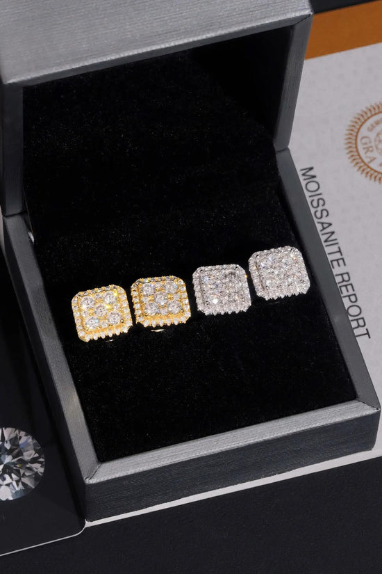 Hip Hop Jewelry Men Moissanite Earrings 925 Sterling Silver Square Shape Moissanite Stud Earrings Iced Out Screw Back Ear Studs