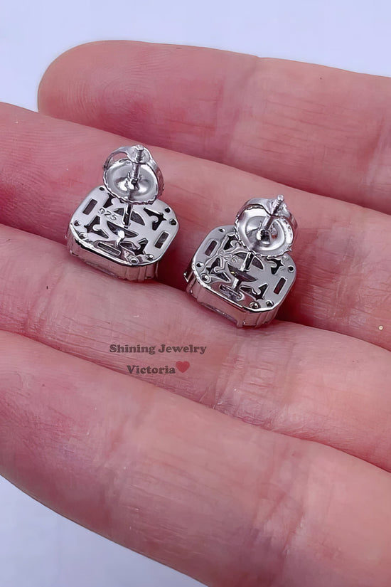 13mm Solid Silver 925 Vvs Moissanite Screw Back Stud baguette Diamond Earrings