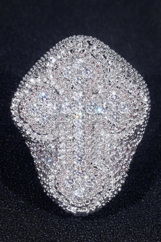 Fast Shipping Iced Out Hip Hop Ring Men Fashion Brass Cubic CZ Diamond Cross Ring Luxury Style Wedding Engagement Rings