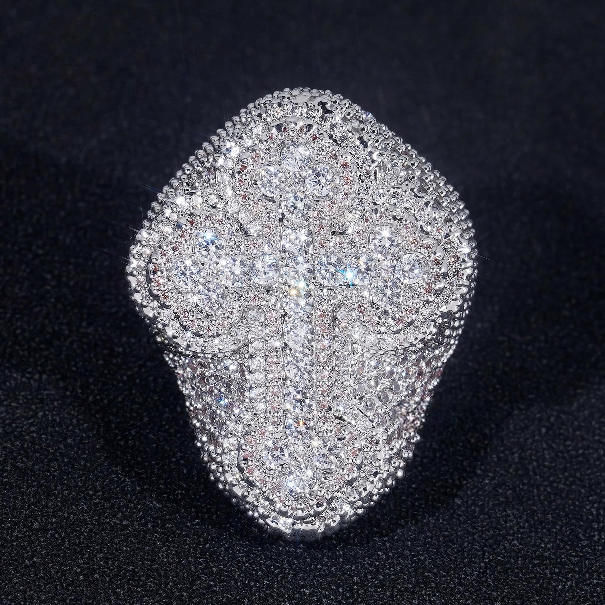 Fast Shipping Iced Out Hip Hop Ring Men Fashion Brass Cubic CZ Diamond Cross Ring Luxury Style Wedding Engagement Rings