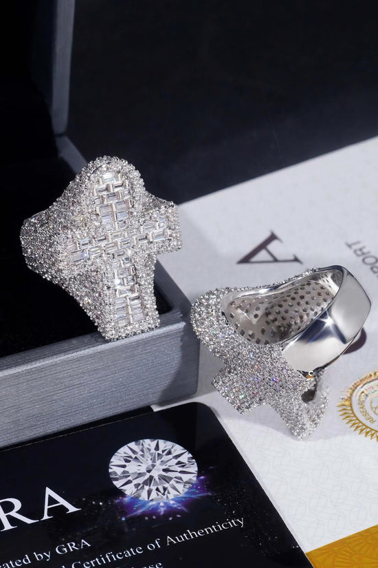 Fashion Jewelry Hot Selling Hip Hop Ring Men Brass Full Pave Ice Out CZ Diamond Cross Ring Ready to Ship Wedding Rings