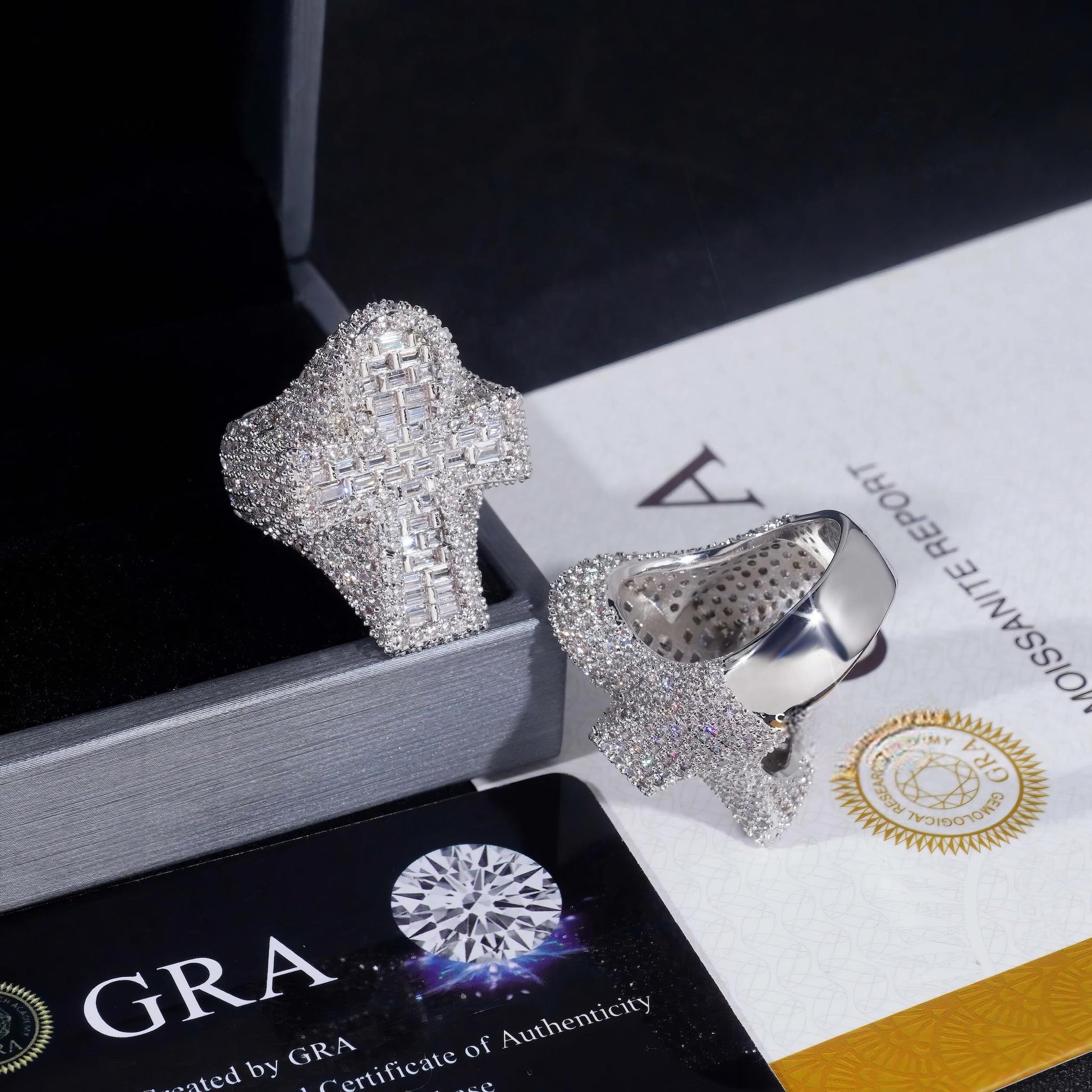 Fashion Jewelry Hot Selling Hip Hop Ring Men Brass Full Pave Ice Out CZ Diamond Cross Ring Ready to Ship Wedding Rings