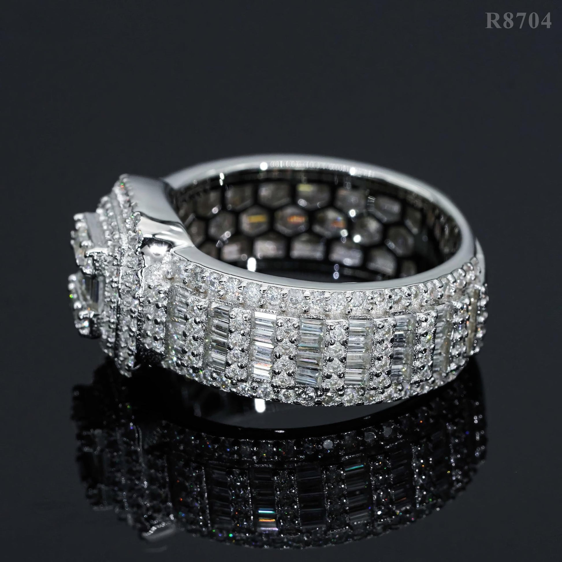 Hip Hop Jewelry Gold Plated 925 Silver Luxury Men's Ring baguette Moissanite Diamond Iced Out Rings