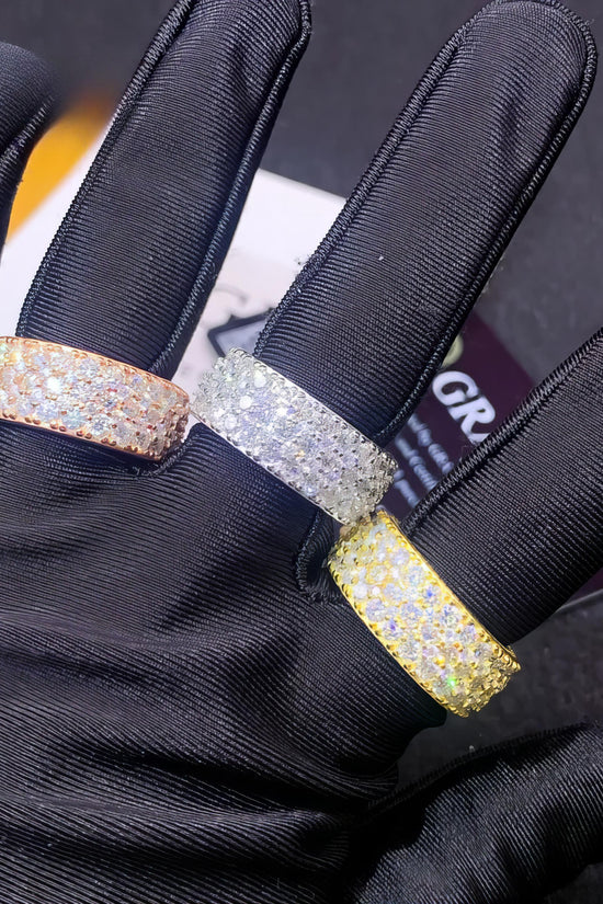 Fine Jewelry S925 Silver Hip Hop Three Rows Moissanite Ring Custom Iced Out Diamond Ring Band for Men Women