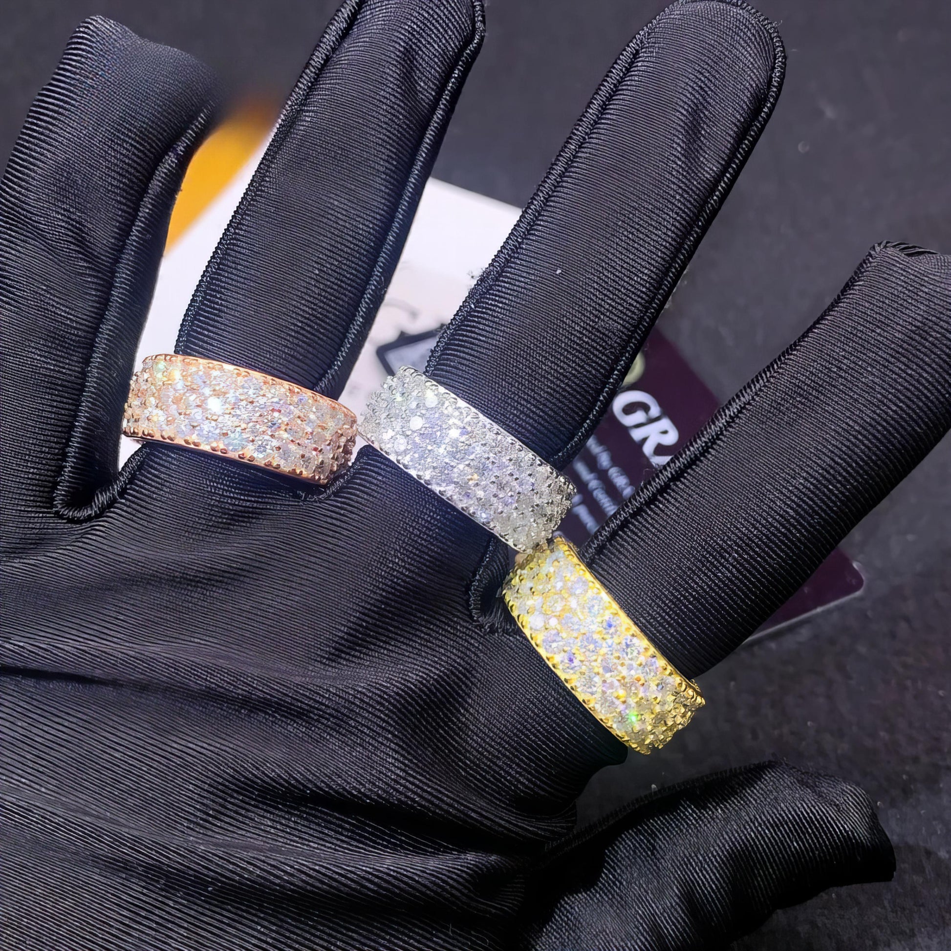 Fine Jewelry S925 Silver Hip Hop Three Rows Moissanite Ring Custom Iced Out Diamond Ring Band for Men Women