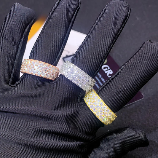 Fine Jewelry S925 Silver Hip Hop Three Rows Moissanite Ring Custom Iced Out Diamond Ring Band for Men Women