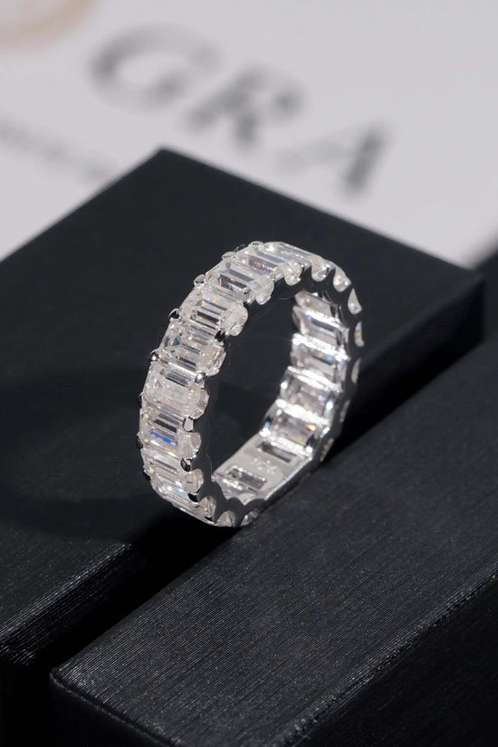 Moissanite Diamond Emerald Cut Eternity Band 925 Sterling Silver Wedding Moissanite Ring