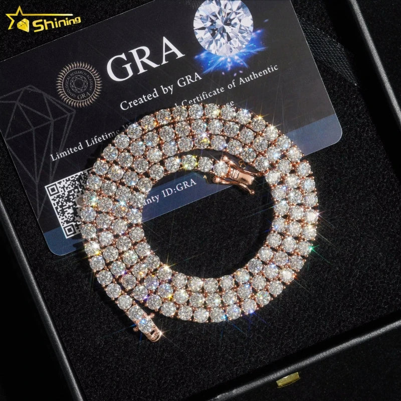 Large Stock Fine Jewelry Men Women Moissanite Tennis Bracelet Hip Hop Iced Out 925 Silver Moissanite Tennis Chain Ready to Ship