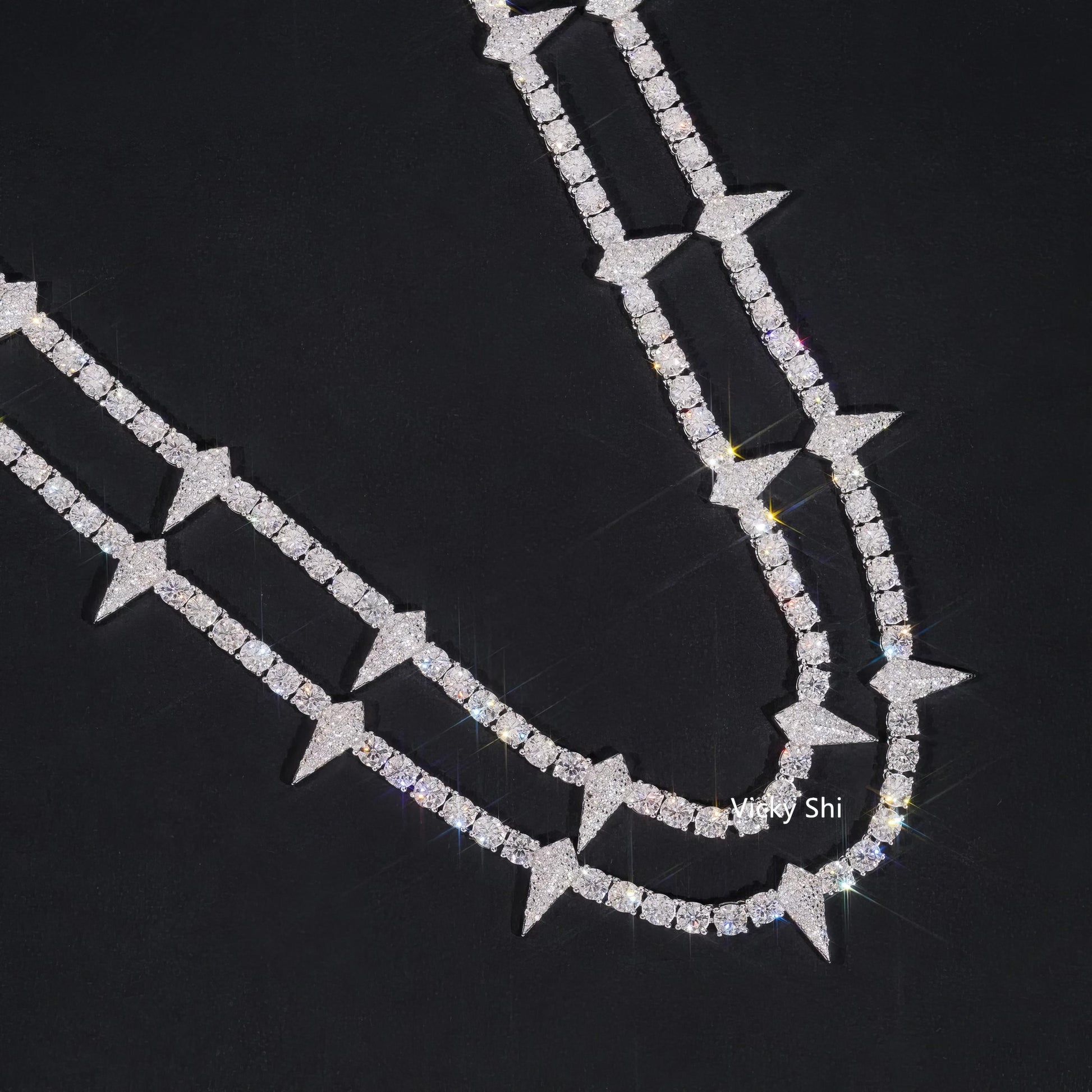 Luxury Hip Hop Thorny Style Moissanite Tennis Necklace Custom 925 Sterling Silver Iced Out Tennis Chain Moissanite Fine Jewelry