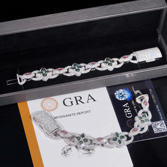 Hip Hop High Quality 925 Sterling Silver Fancy Shape Marquise 20mm Moissanite Iced Out Color VVS Diamond Bracelet