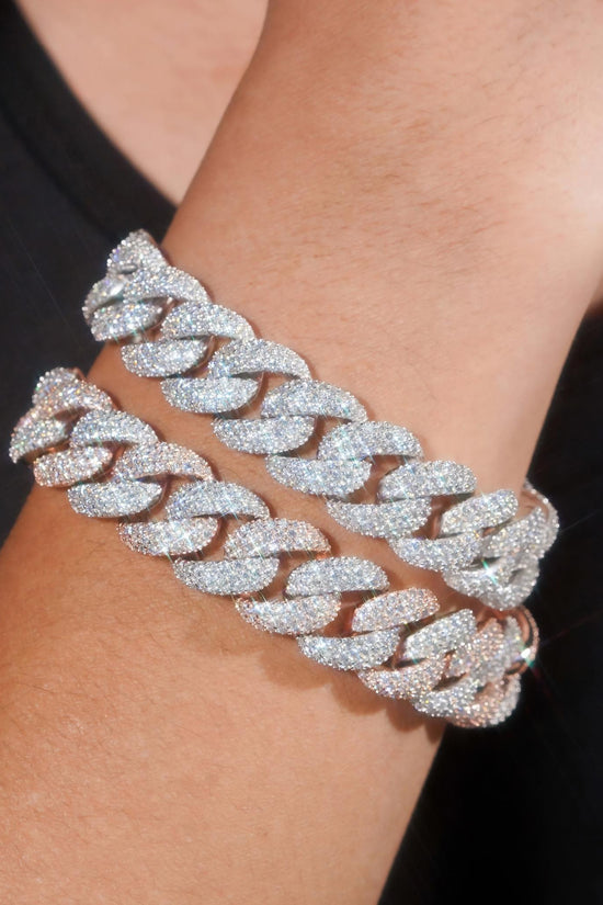 Rapper Jewelry Hip Hop Mens 15mm Iced Out 925 Sterling Silver Two Tone Moissanite Cuban Bracelets
