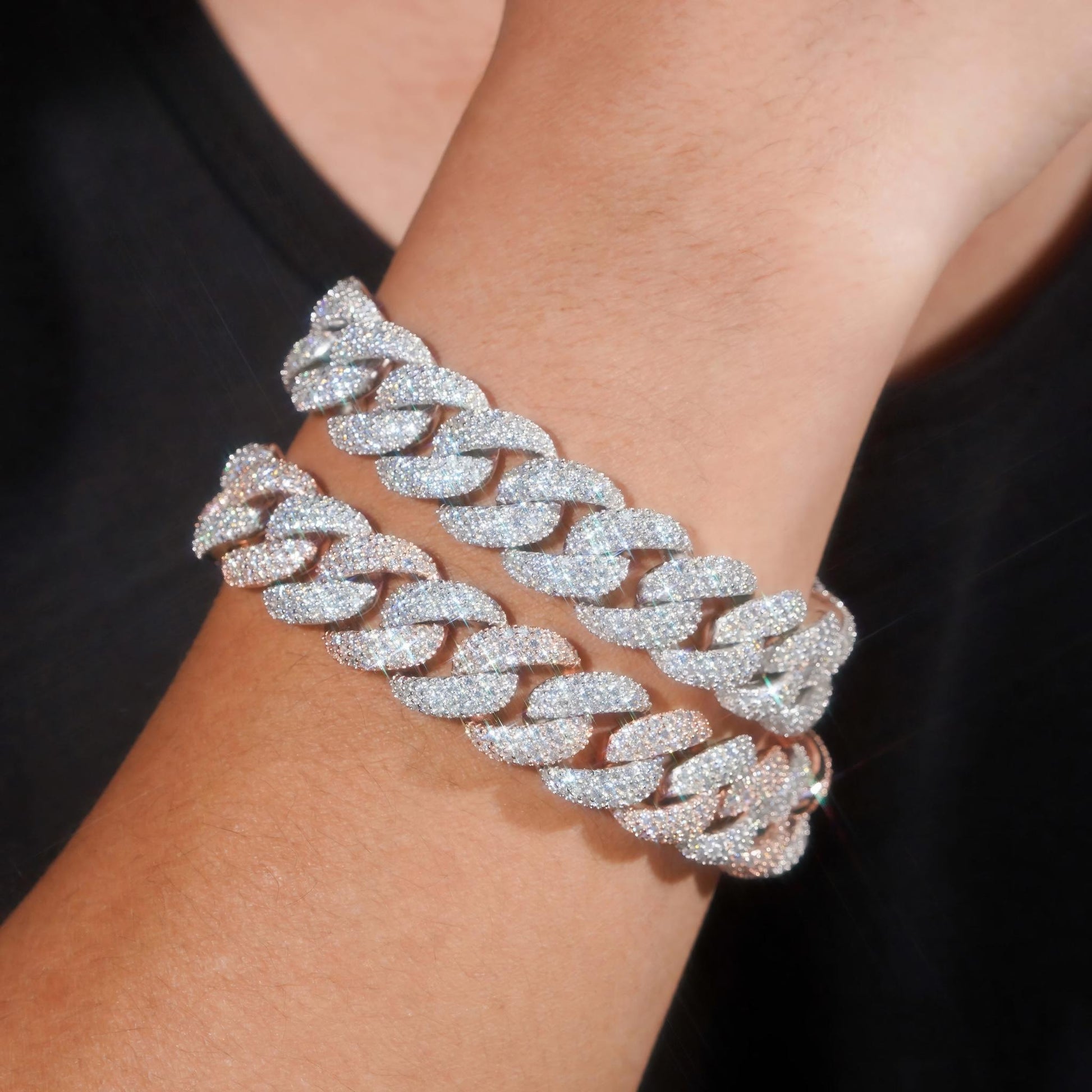 Rapper Jewelry Hip Hop Mens 15mm Iced Out 925 Sterling Silver Two Tone Moissanite Cuban Bracelets