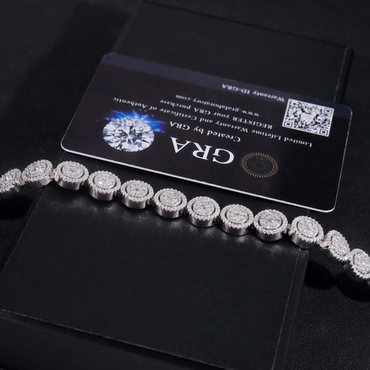 Fine Jewelry Fashion Round Circle 10MM Pass Diamond Tester Cuban Link Chain Silver Moissanite Bracelet