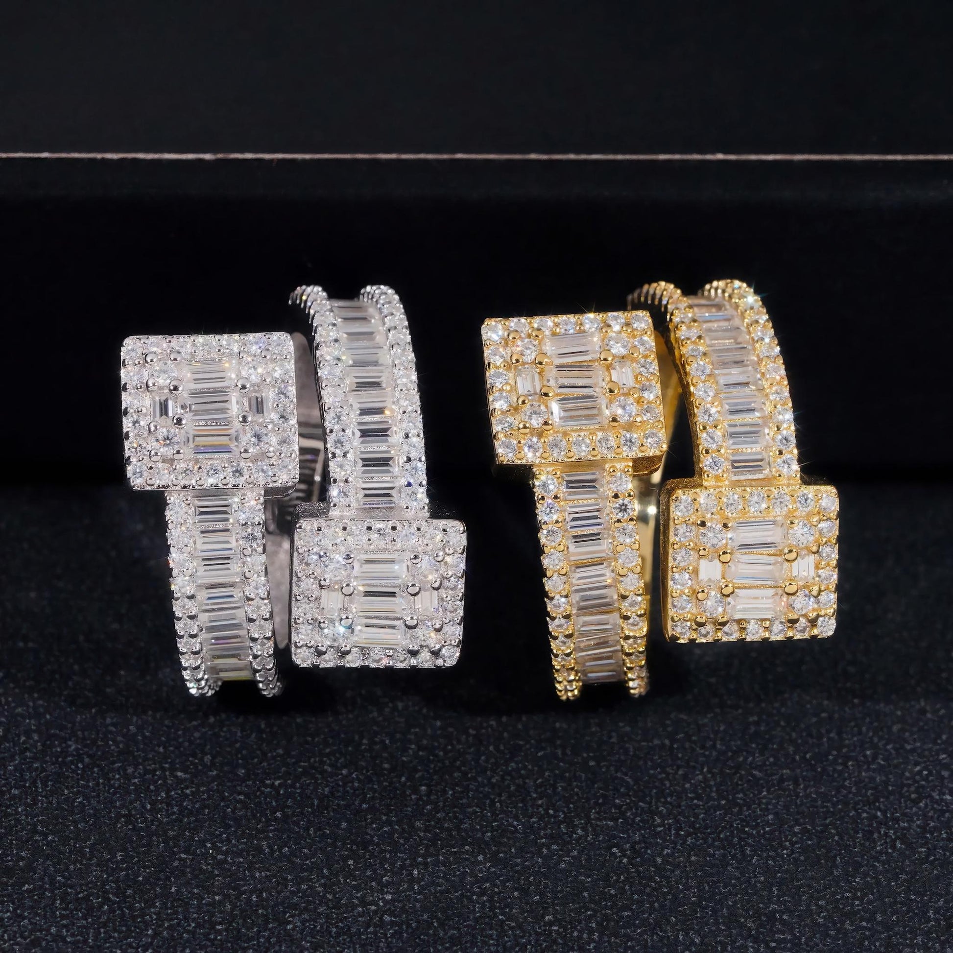 Fast Shipping Baguette Moissanite Men's Ring 925 Silver Iced Out Hip Hop Fine Jewelry Gold Plated Men Ring