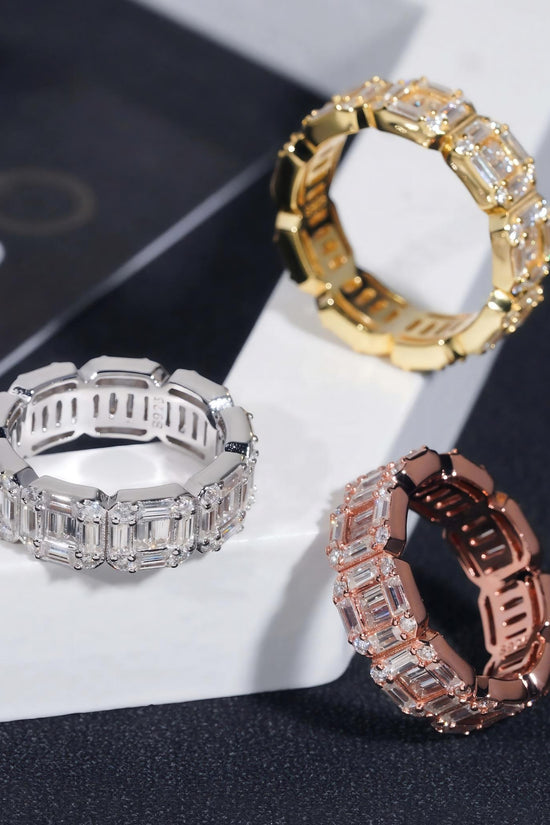 Certified 925 Sterling Silver Gold Plated Hip Hop Jewelry Baguette VVS Diamond Moissanite Hip Hop Band Ring