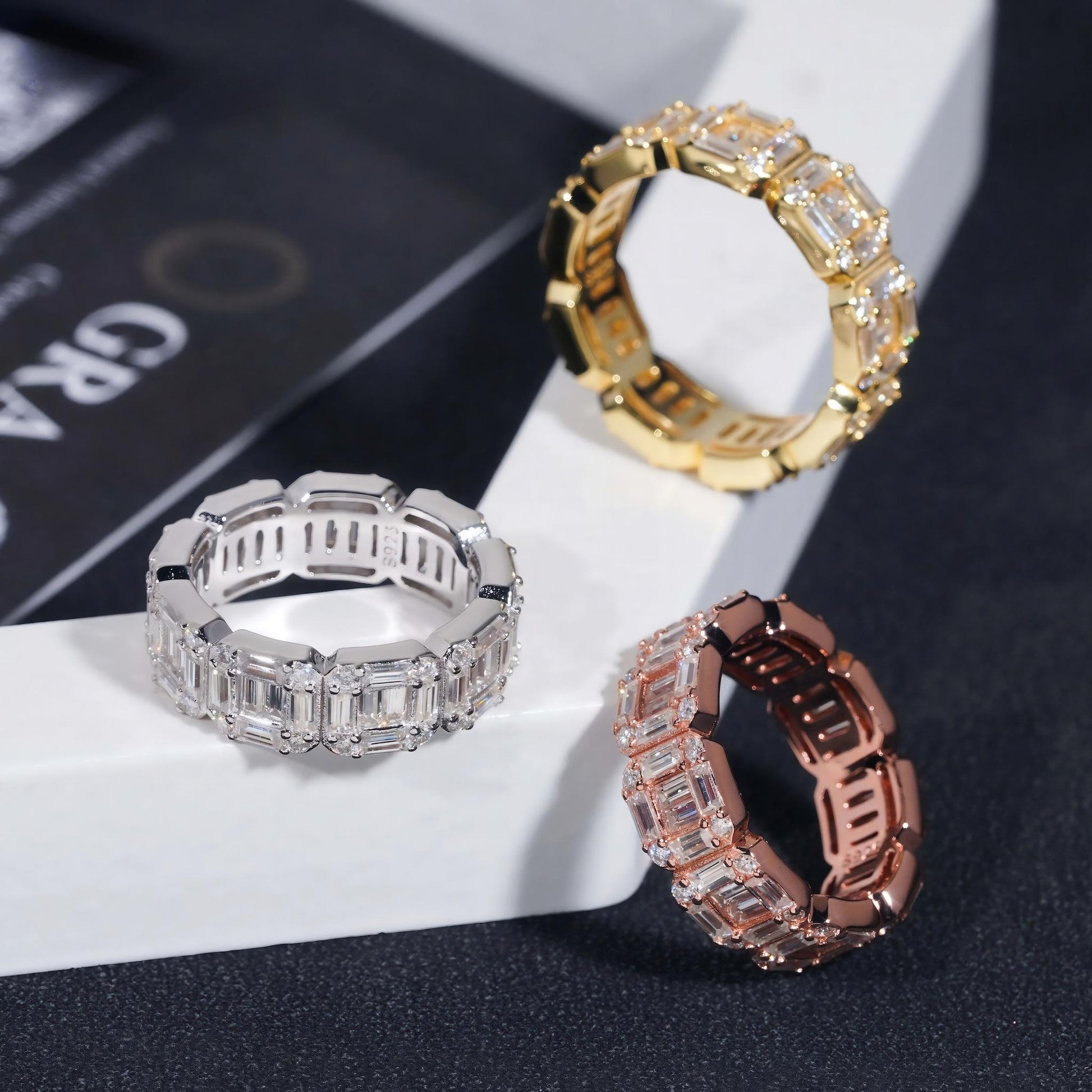Certified 925 Sterling Silver Gold Plated Hip Hop Jewelry Baguette VVS Diamond Moissanite Hip Hop Band Ring