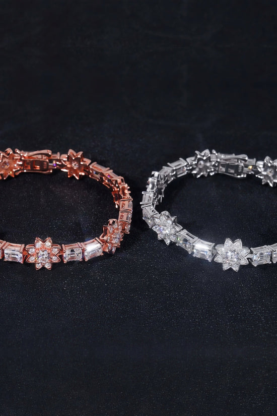 Fashion Jewelry Silver Emerald Cut Lab Diamond Tennis Bracelet VVS Moissanite Hip Hop Jewelry Iced Out Flower Tennis Bracelet