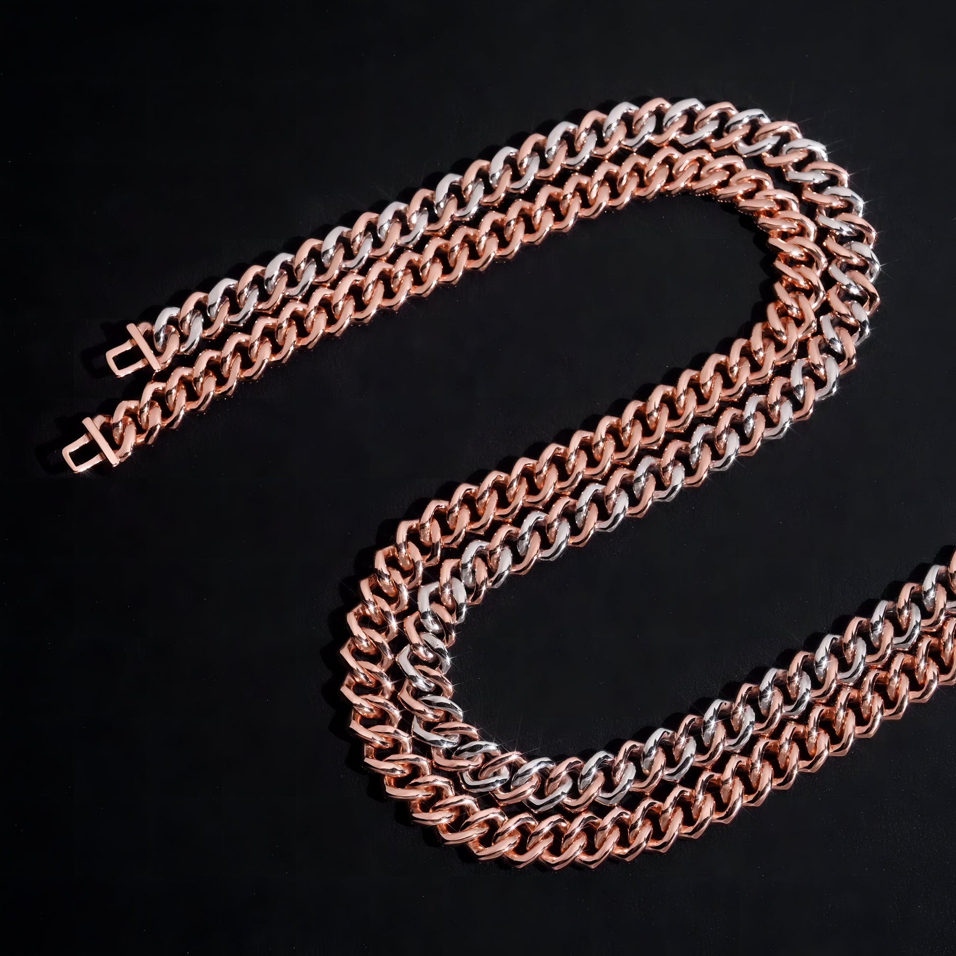 Basic Design Two Rows Iced Out VVS D Color Moissanite Diamond Rose Gold Cuban Link Chain Necklace 10MM Curve Lock