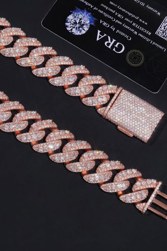 Mens 20MM Heavy Necklace Rock Jewelry Rose Gold Three Rows 925 Sterling Silver VVS Moissanite Diamond Miami Cuban Link Chain