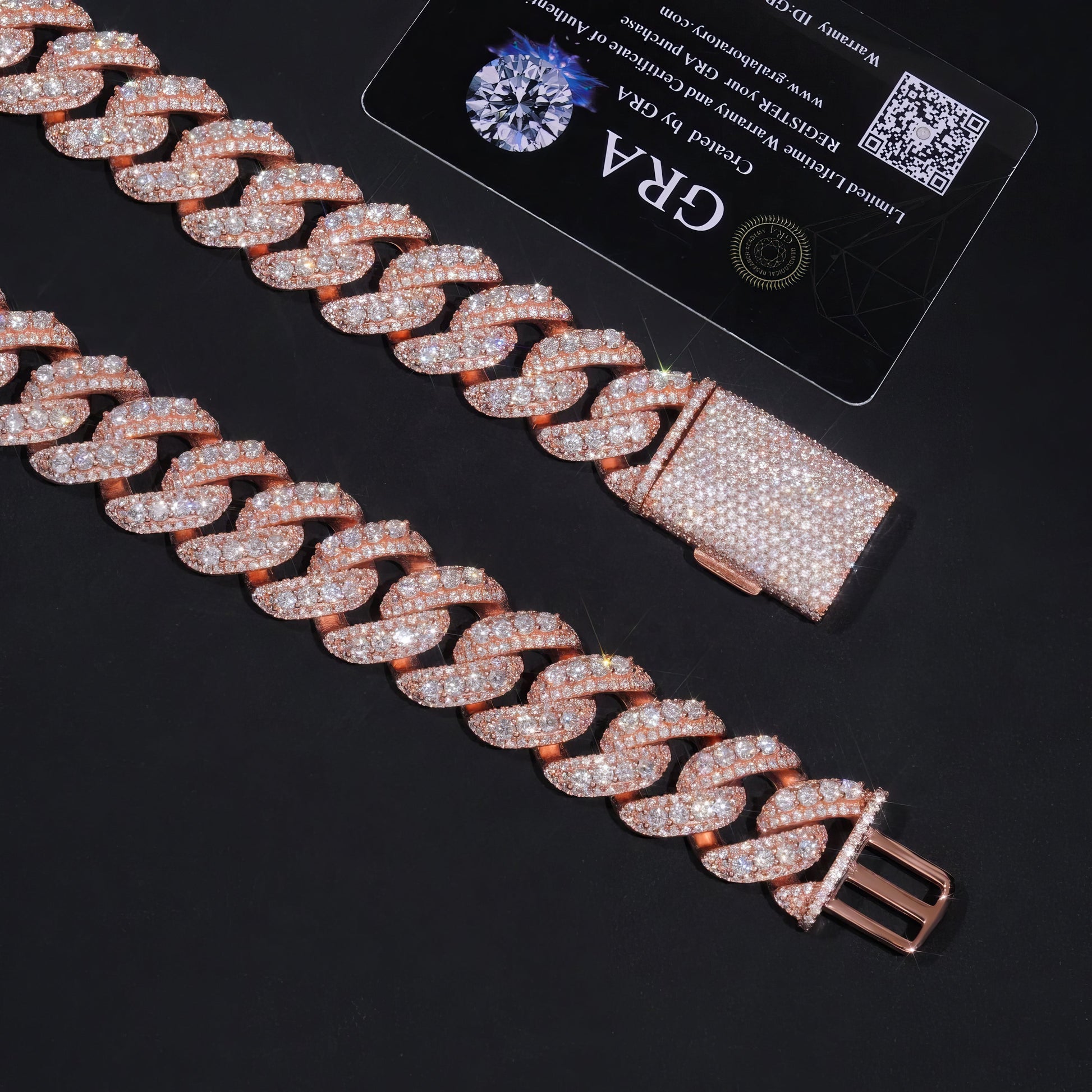 Mens 20MM Heavy Necklace Rock Jewelry Rose Gold Three Rows 925 Sterling Silver VVS Moissanite Diamond Miami Cuban Link Chain