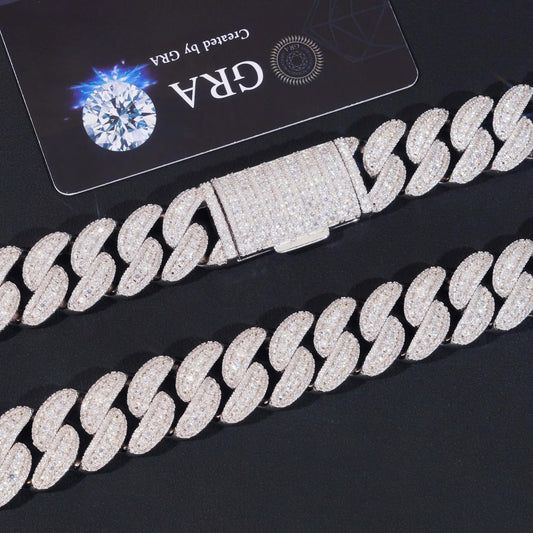 Hip Hop Jewelry Mens Luxury Heavy Iced Out Maimi 18mm 925 Silver VVS Moissanite Cuban Link Chain